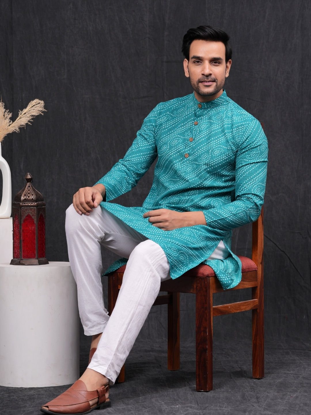 Blue Kantha Long Kurta & Pyjama set