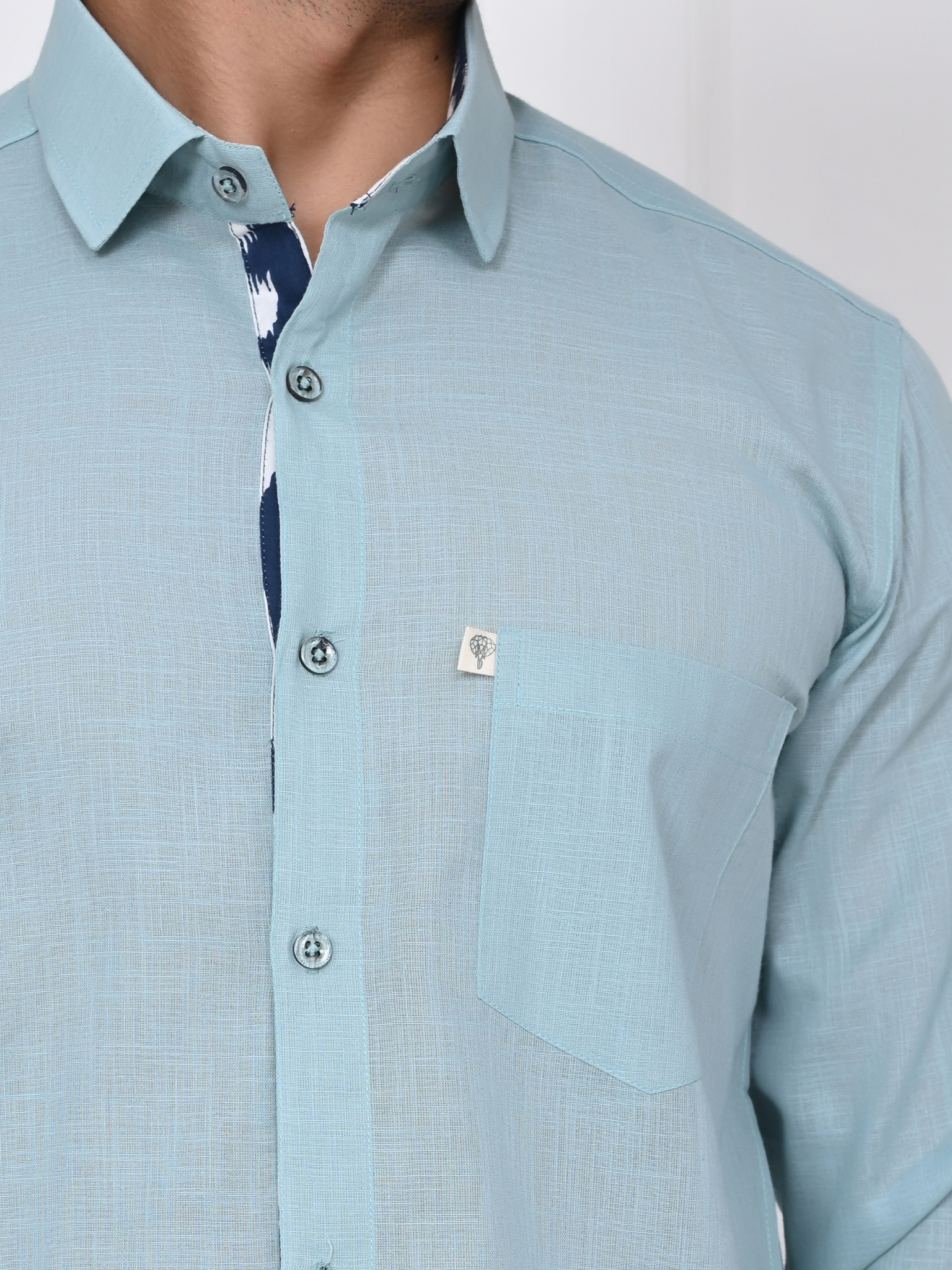 Sky Blue Linen Blend Shirt