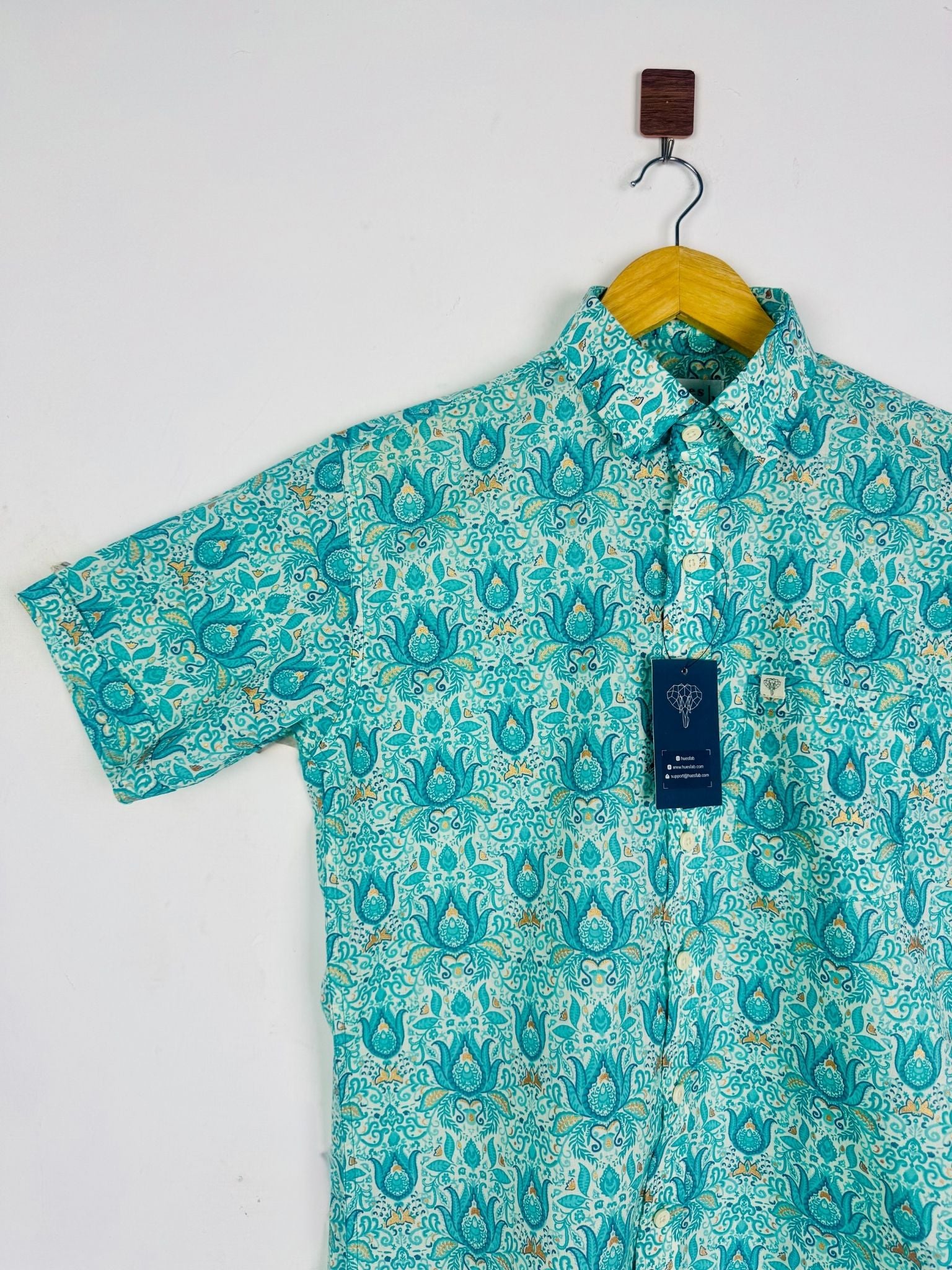 Turquoise Majestic Foil Half Sleeves Shirt