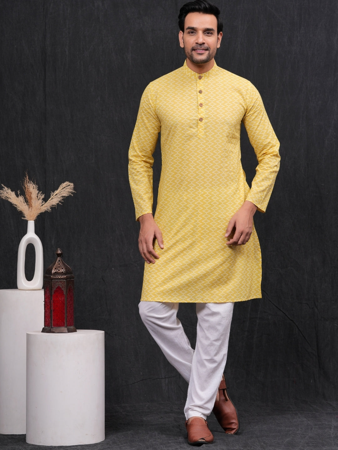 yellow chevron Long Kurta & Pyjama set