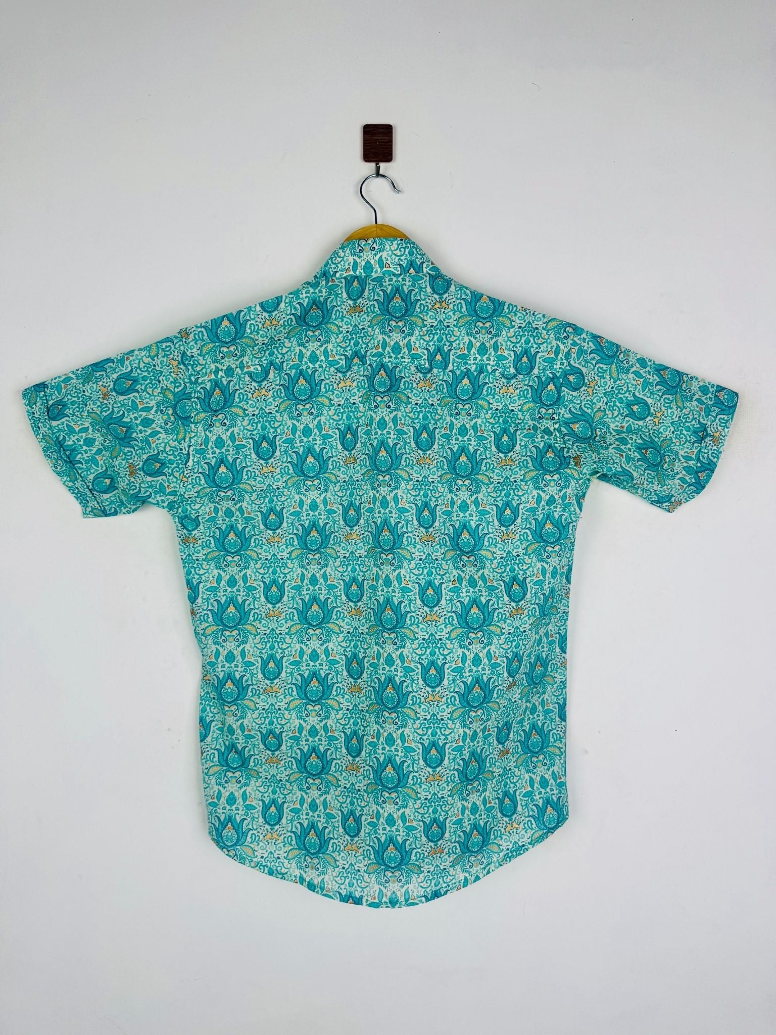 Turquoise Majestic Foil Half Sleeves Shirt