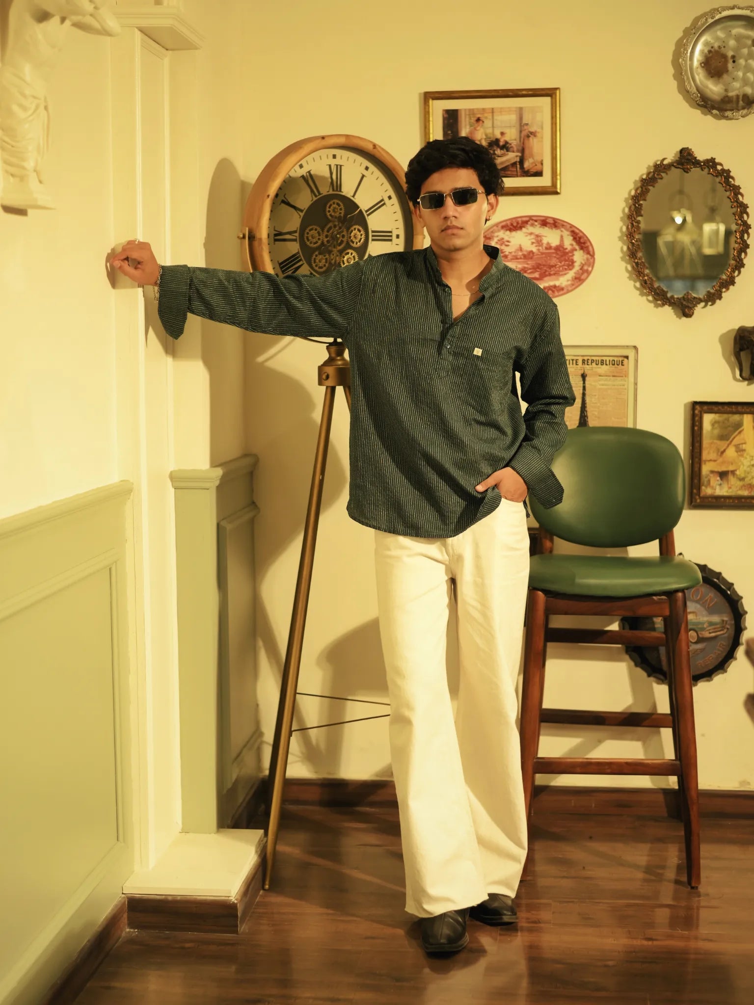 Olive kantha short kurta