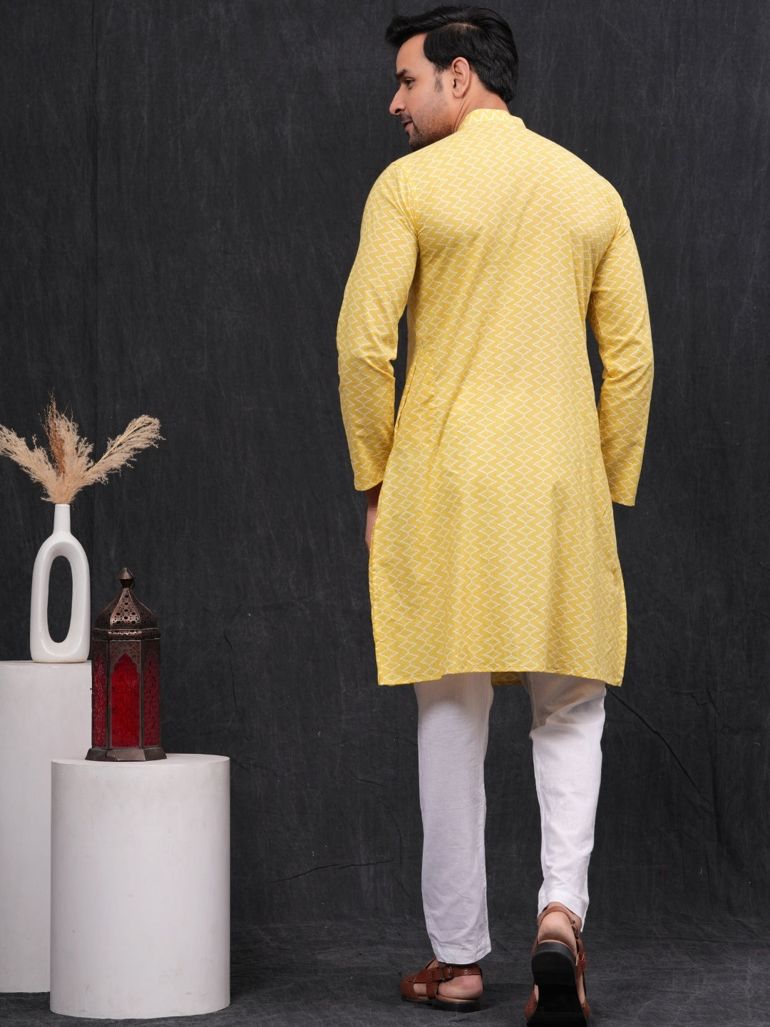 yellow chevron Long Kurta & Pyjama set