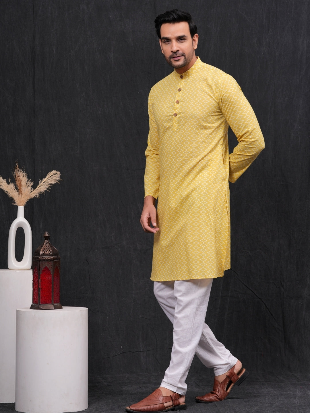 yellow chevron Long Kurta & Pyjama set