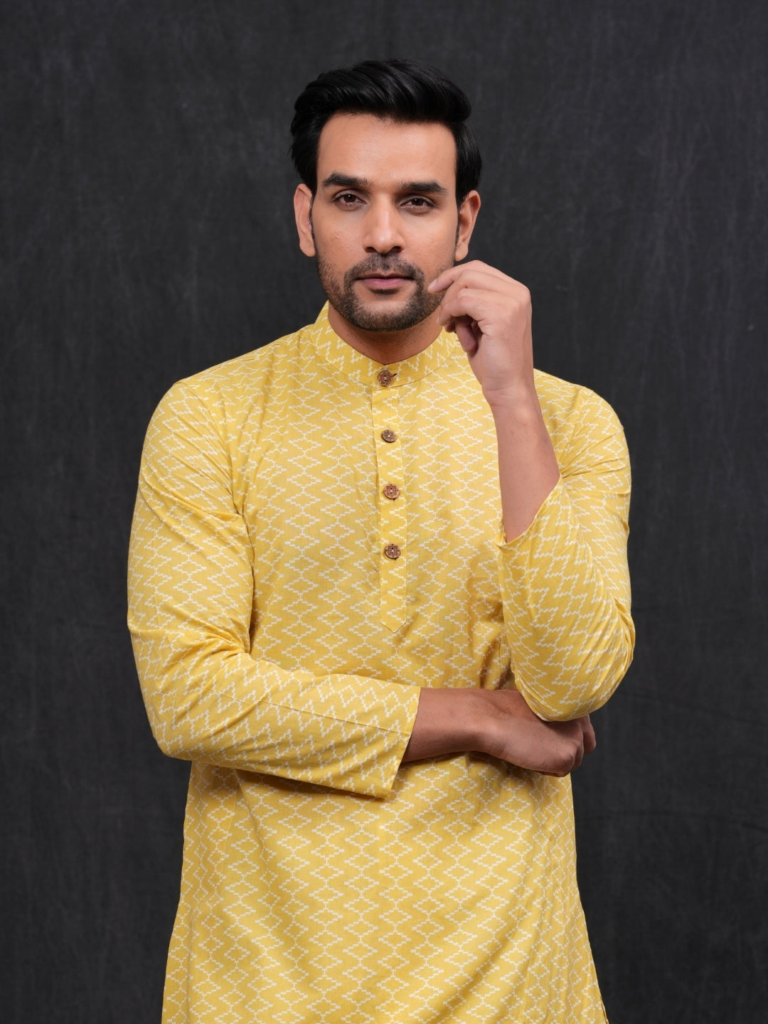 yellow chevron Long Kurta & Pyjama set