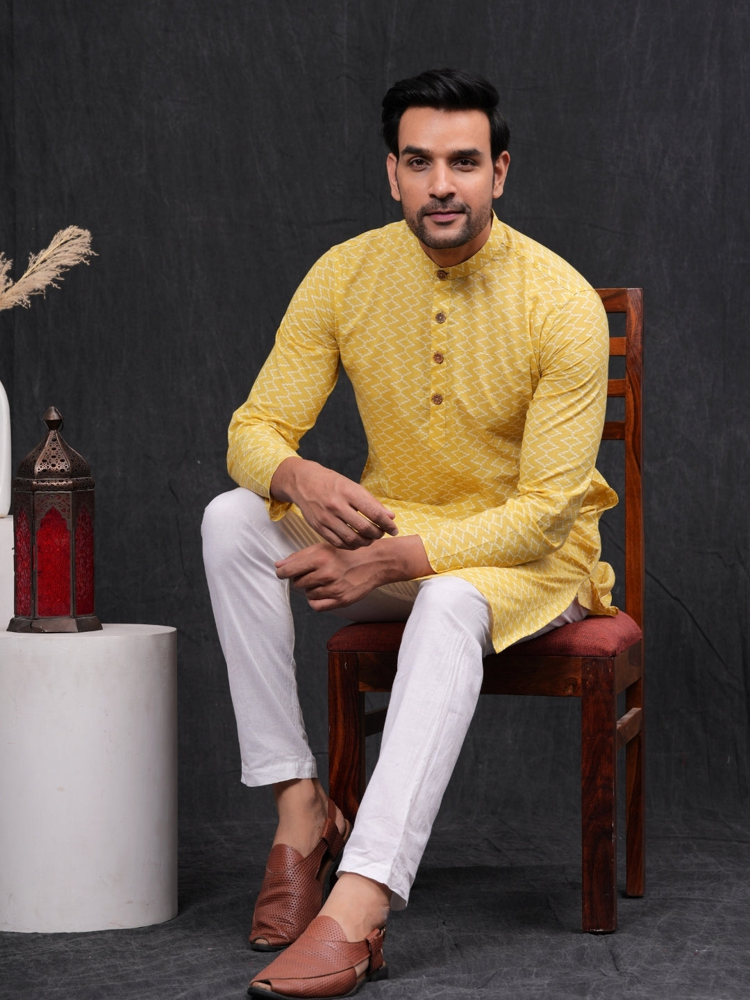 yellow chevron Long Kurta & Pyjama set