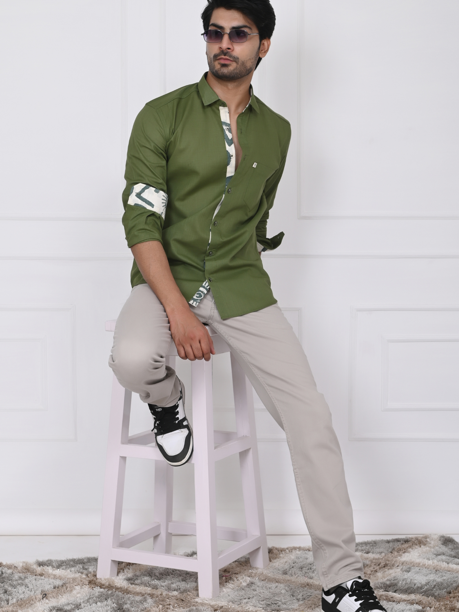 Olive Green Linen Blend Shirt