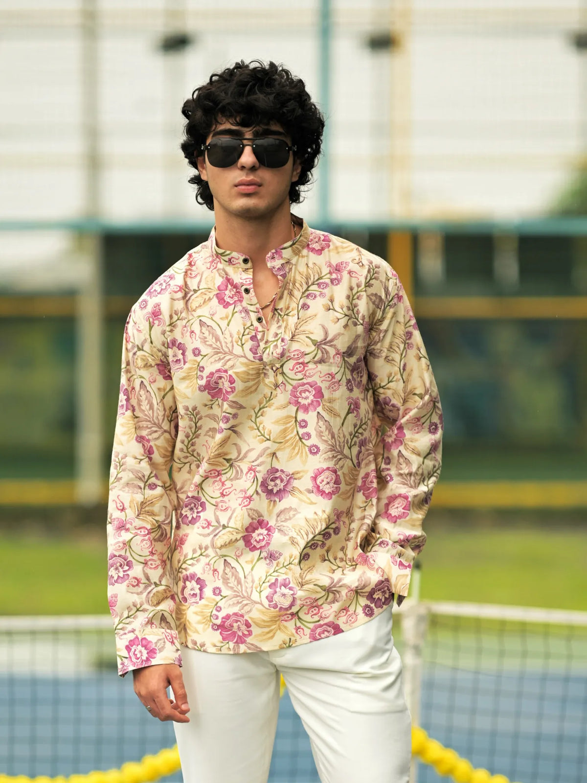 HUESFAB Cream Blossom Short Kurta