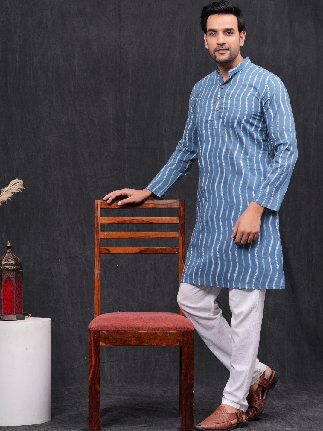 Blue illusion Lining Printed Cotton Kurta & Pajama Set