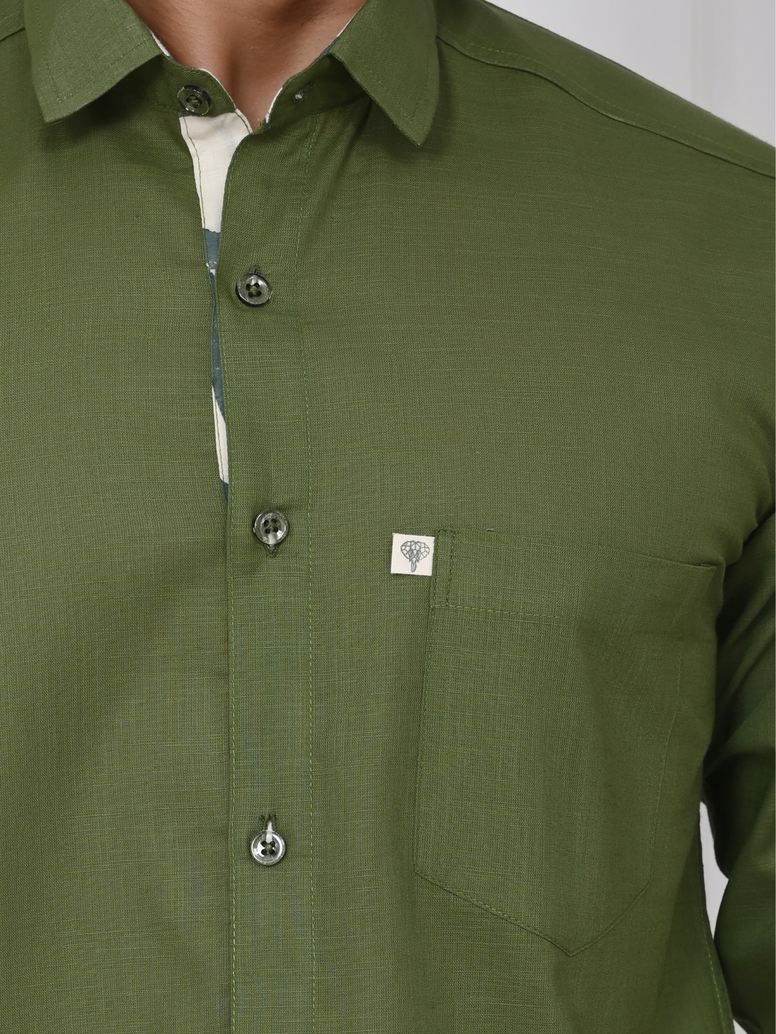 Olive Green Linen Blend Shirt
