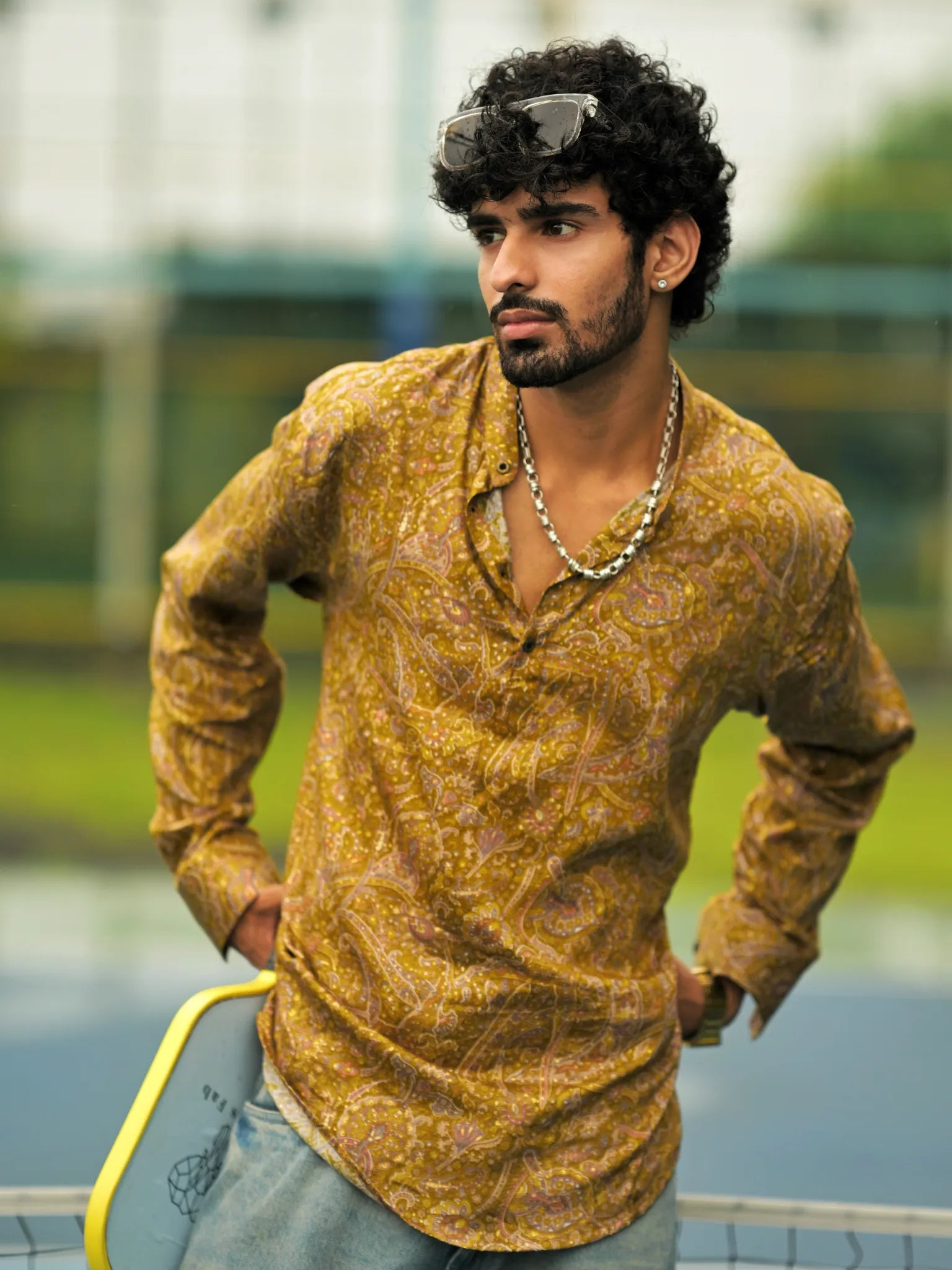 HUESFAB Mustard Paisley Short Kurta