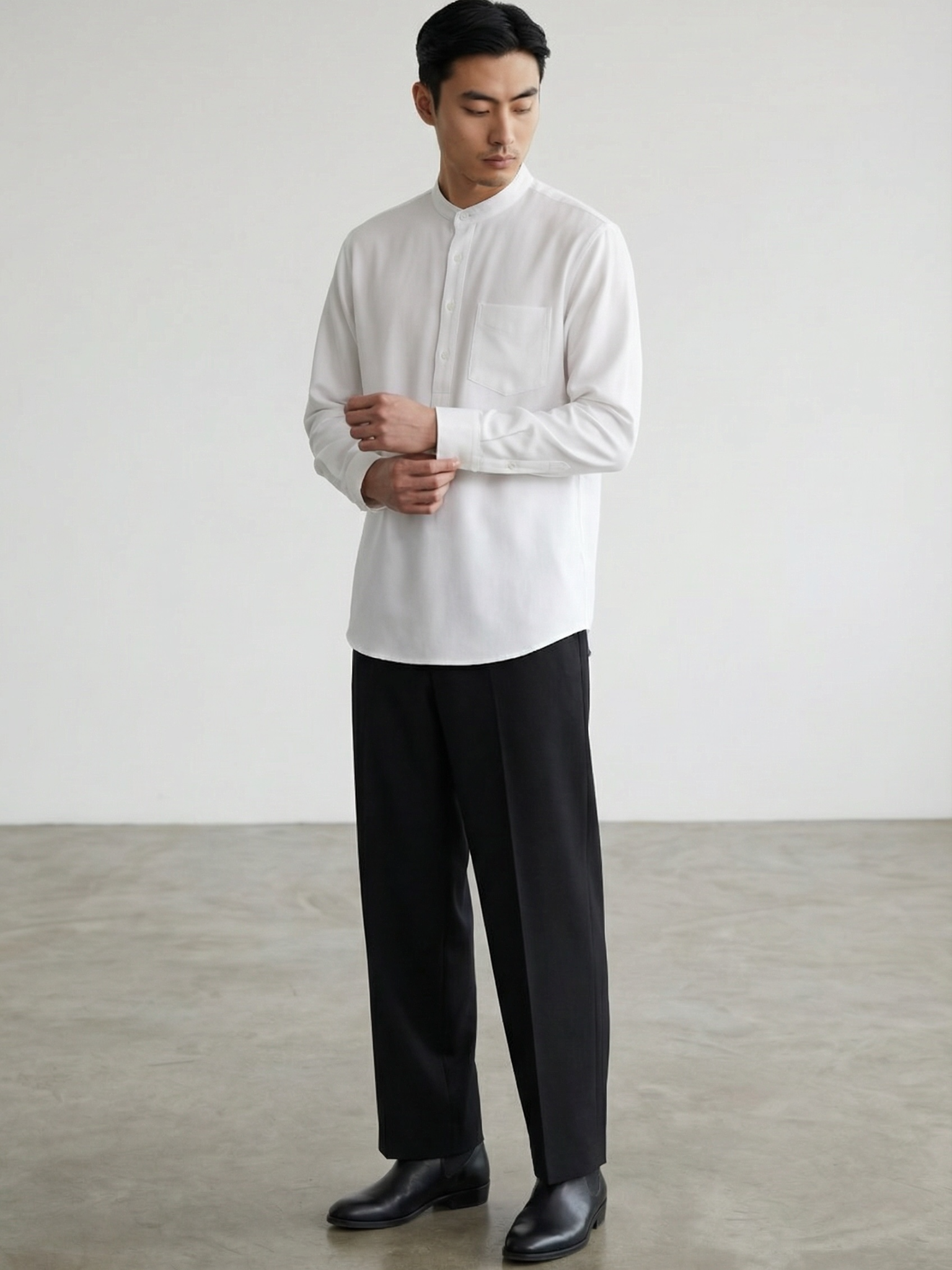White Linen Blend textured Short Kurta
