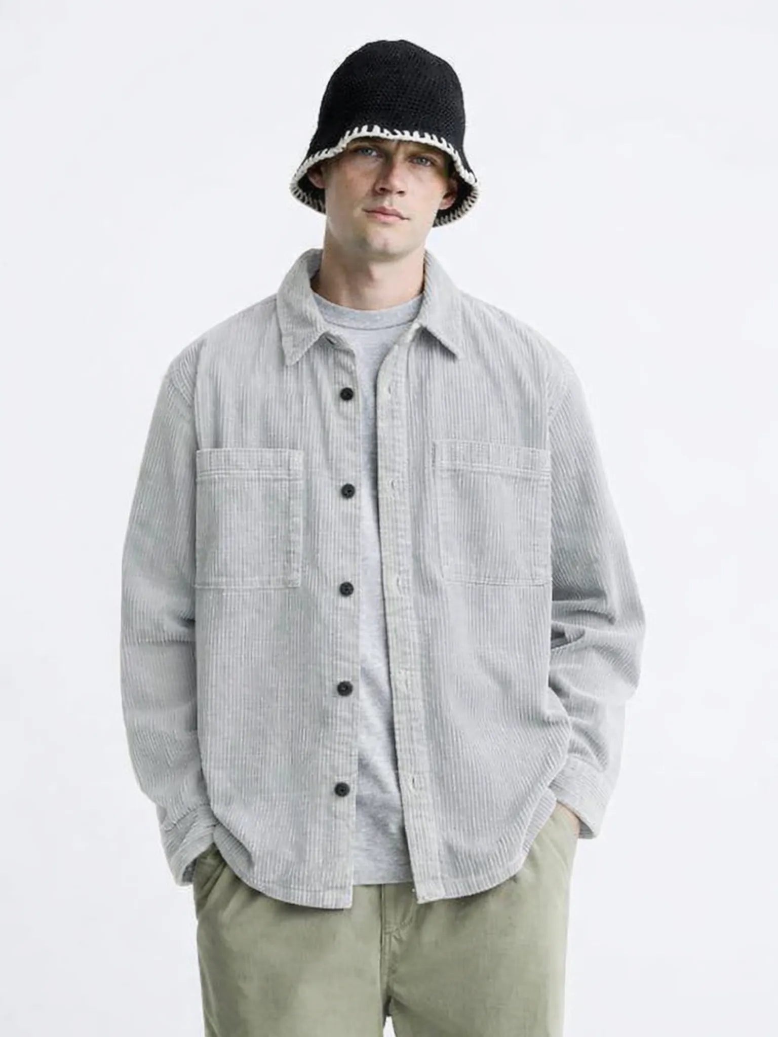Grey Premium Corduroy Oversized Shirt