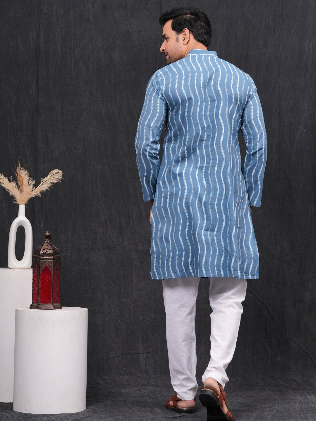 Blue illusion Lining Printed Cotton Kurta & Pajama Set