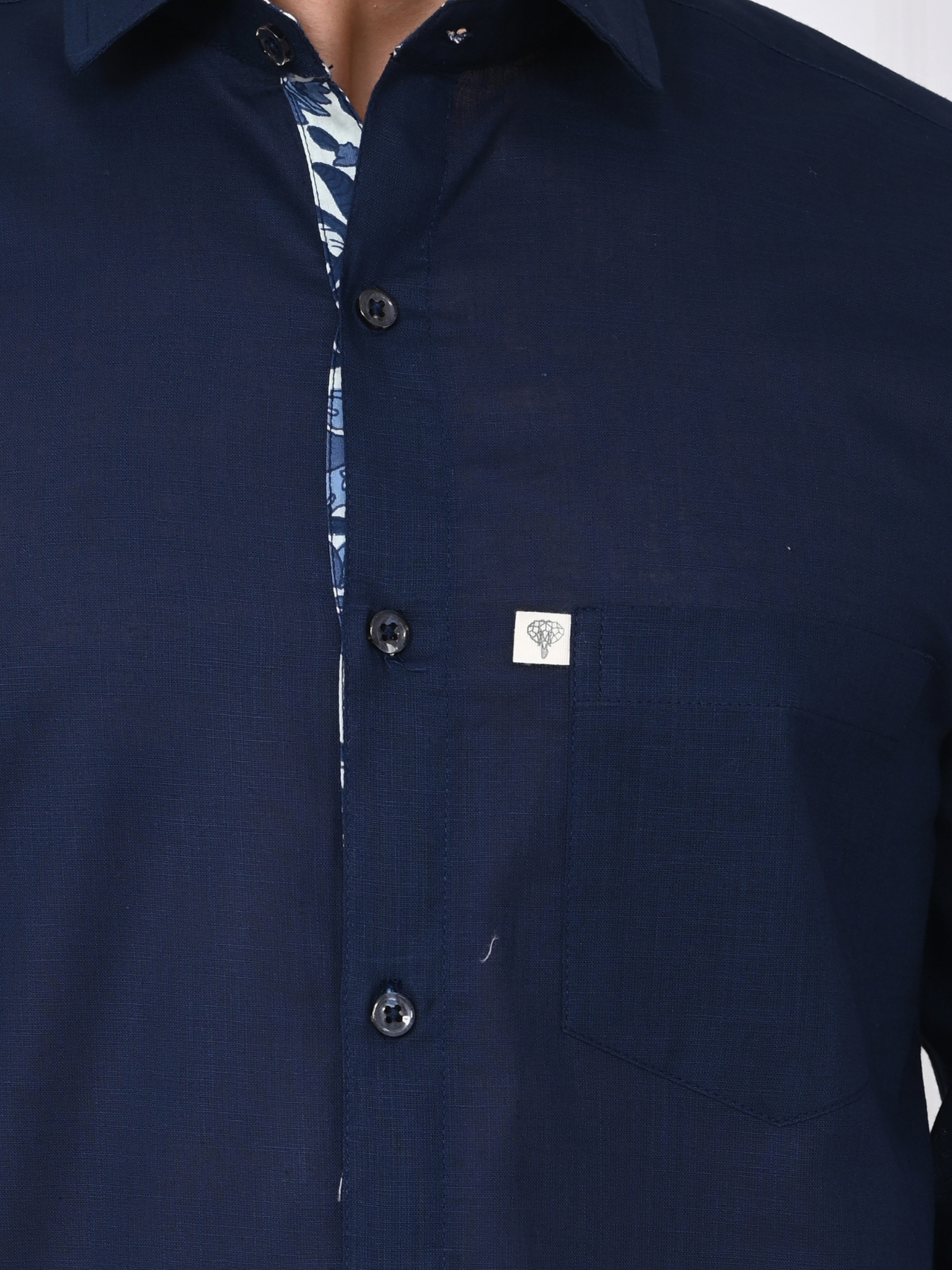 Navy Blue Linen Blend Shirt