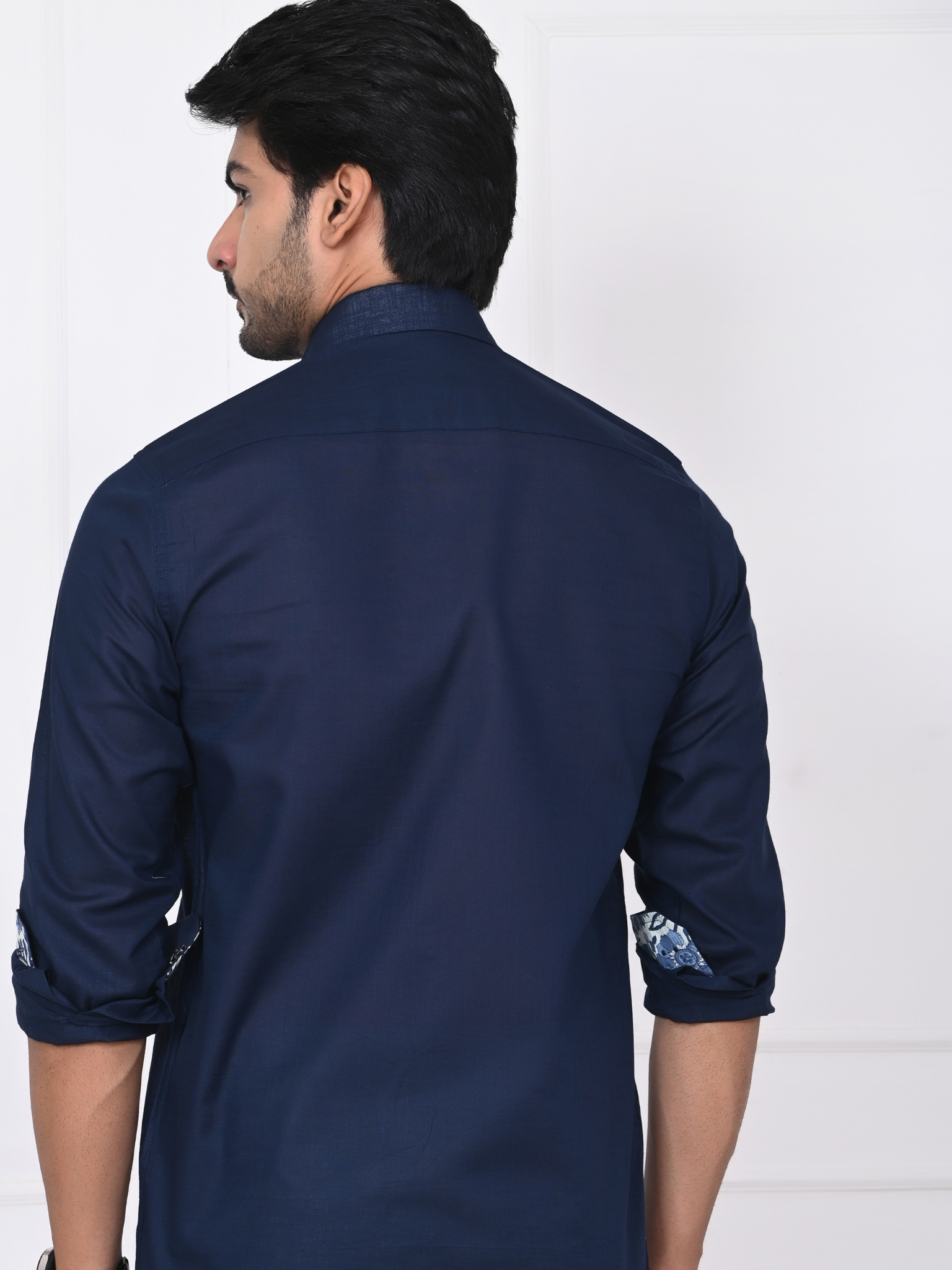 Navy Blue Linen Blend Shirt