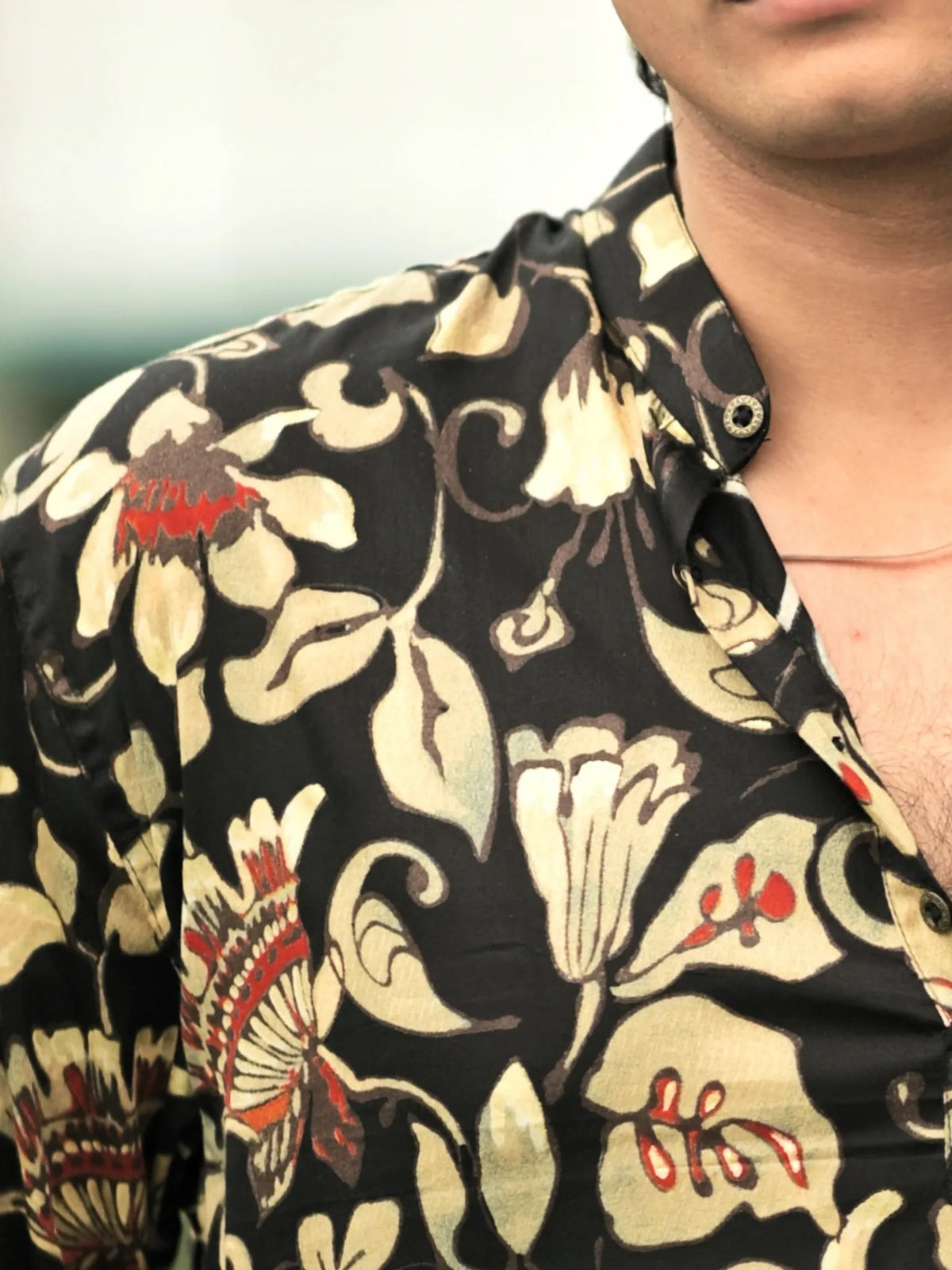 HUESFAB Black Bloom Print Short Kurta