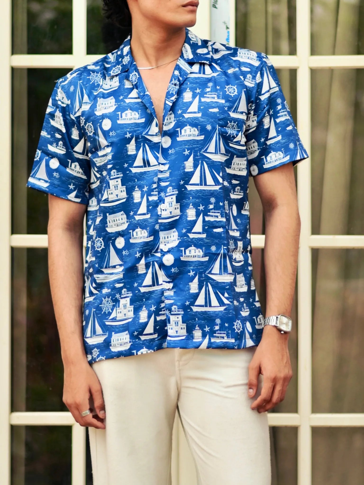 Seaside Sailor Cuban Collar Resort Shirt
