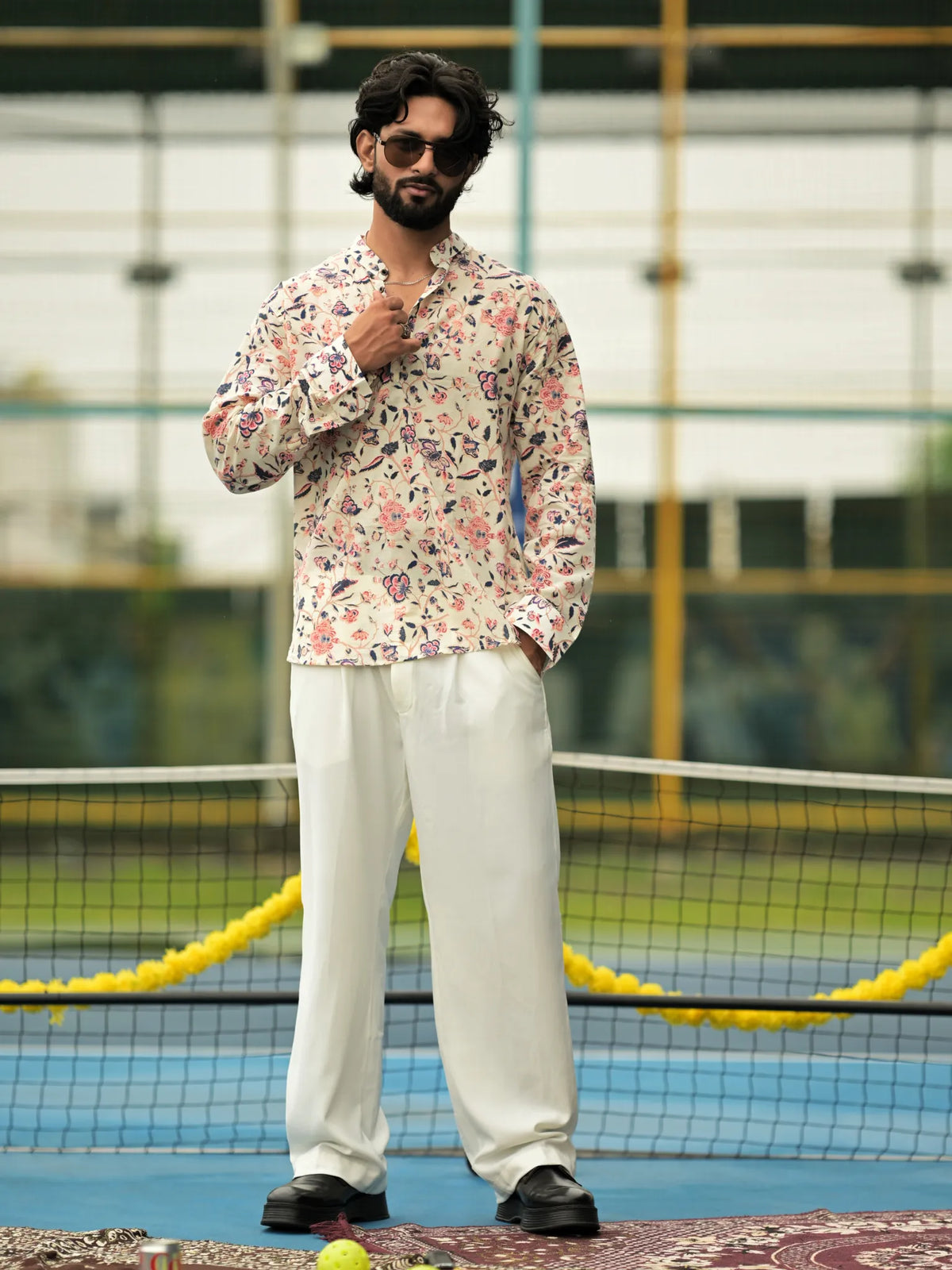 HUESFAB Ivory Vintage Floral Short Kurta