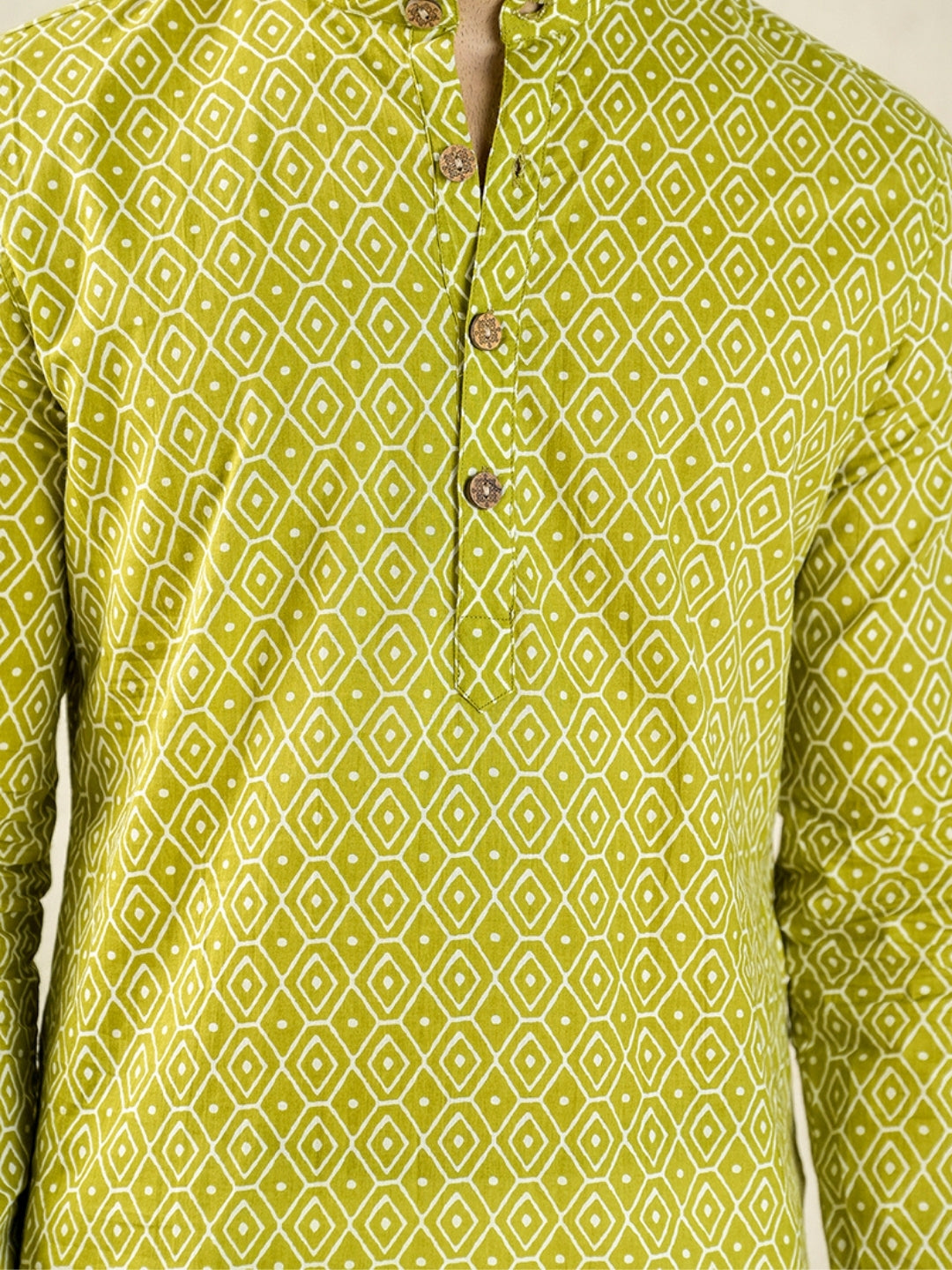Green Block Printed Long Kurta & pyjama set