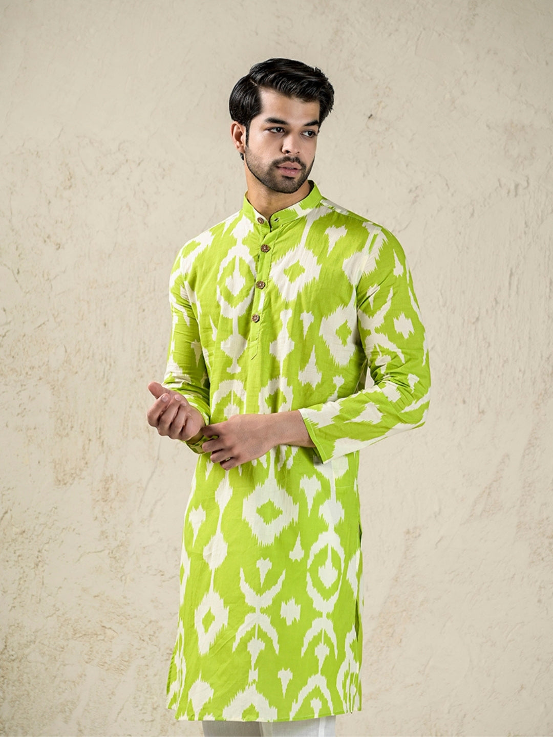 green ikat kurta and pyjama set