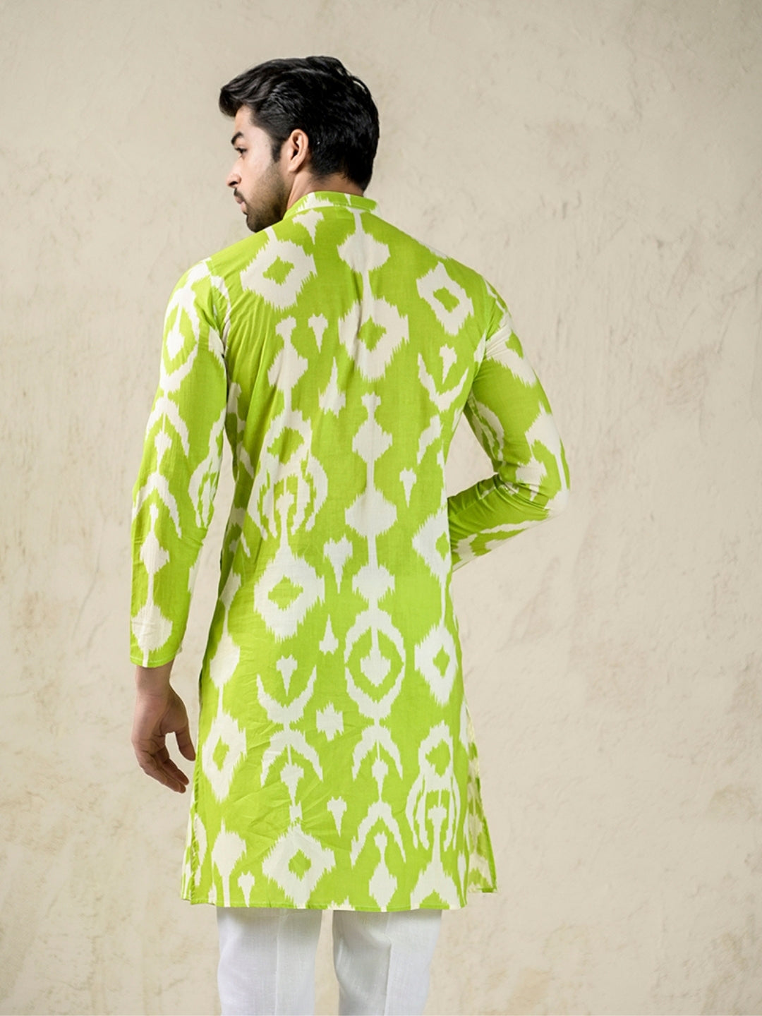 green ikat kurta and pyjama set