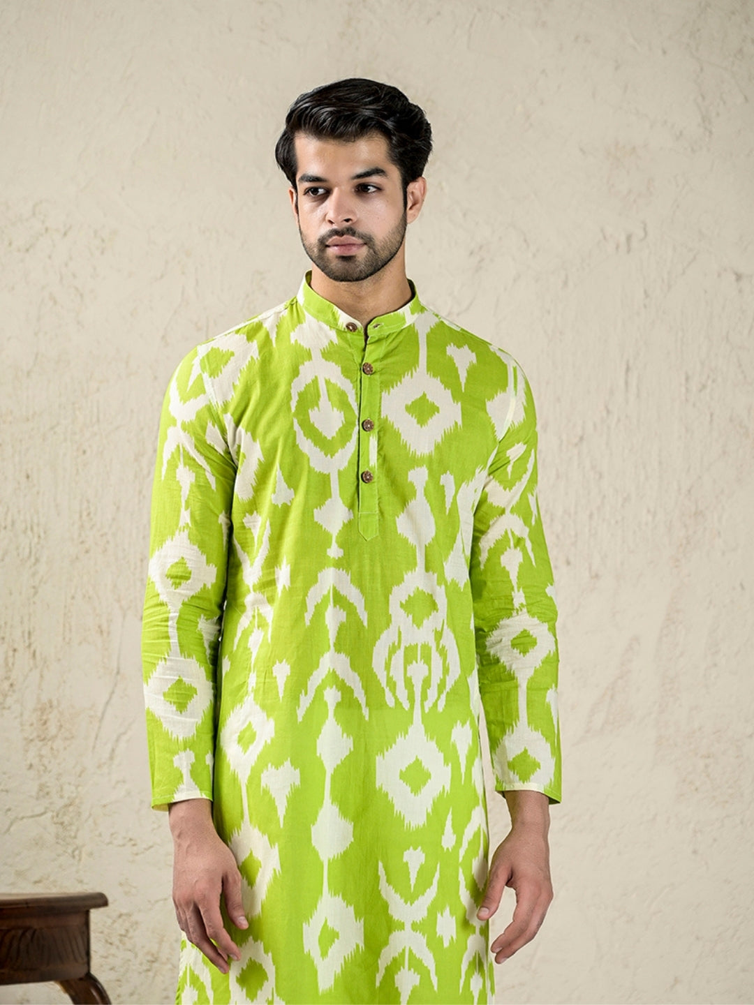 green ikat kurta and pyjama set