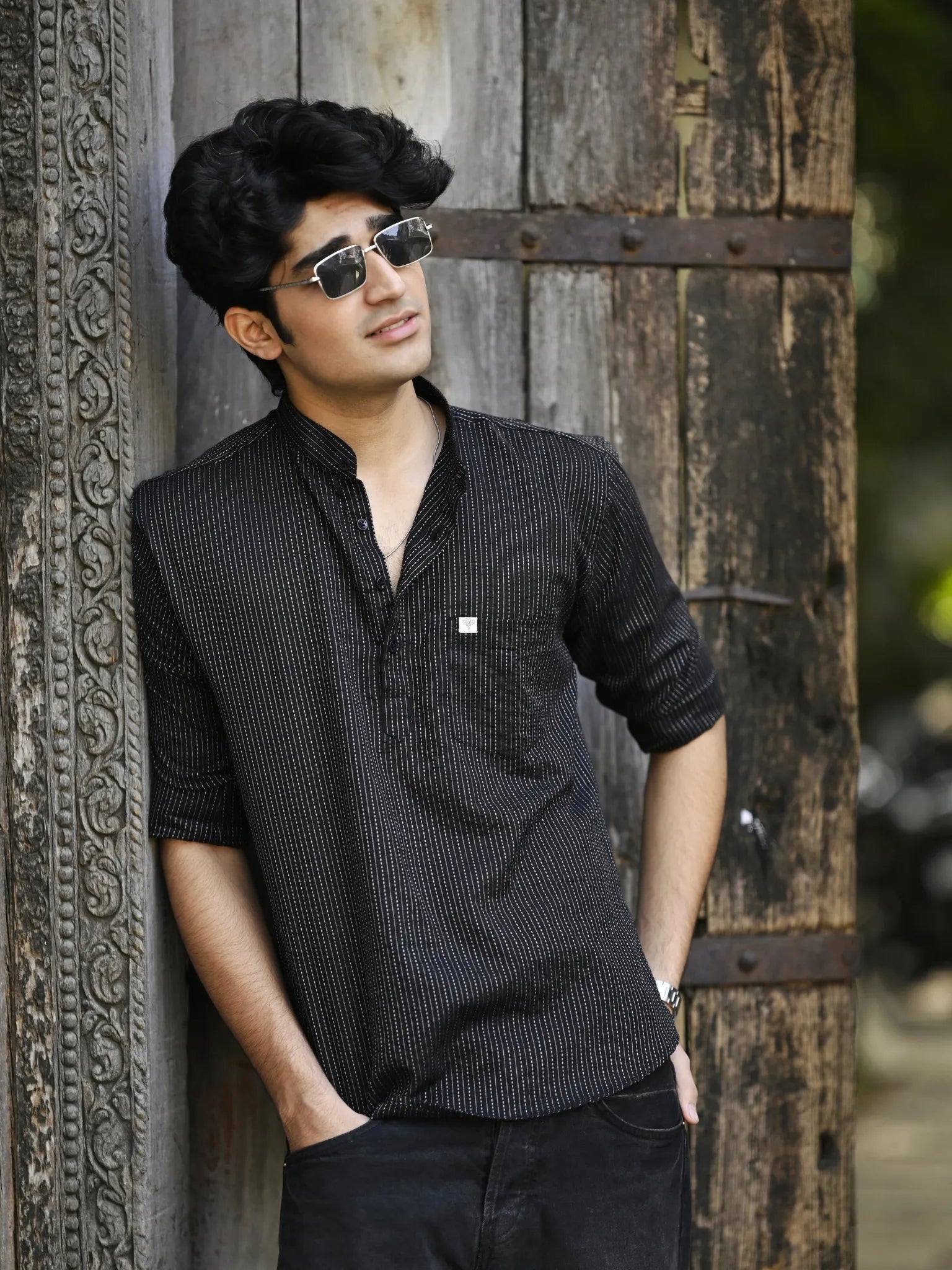 Black Kantha Short Kurta