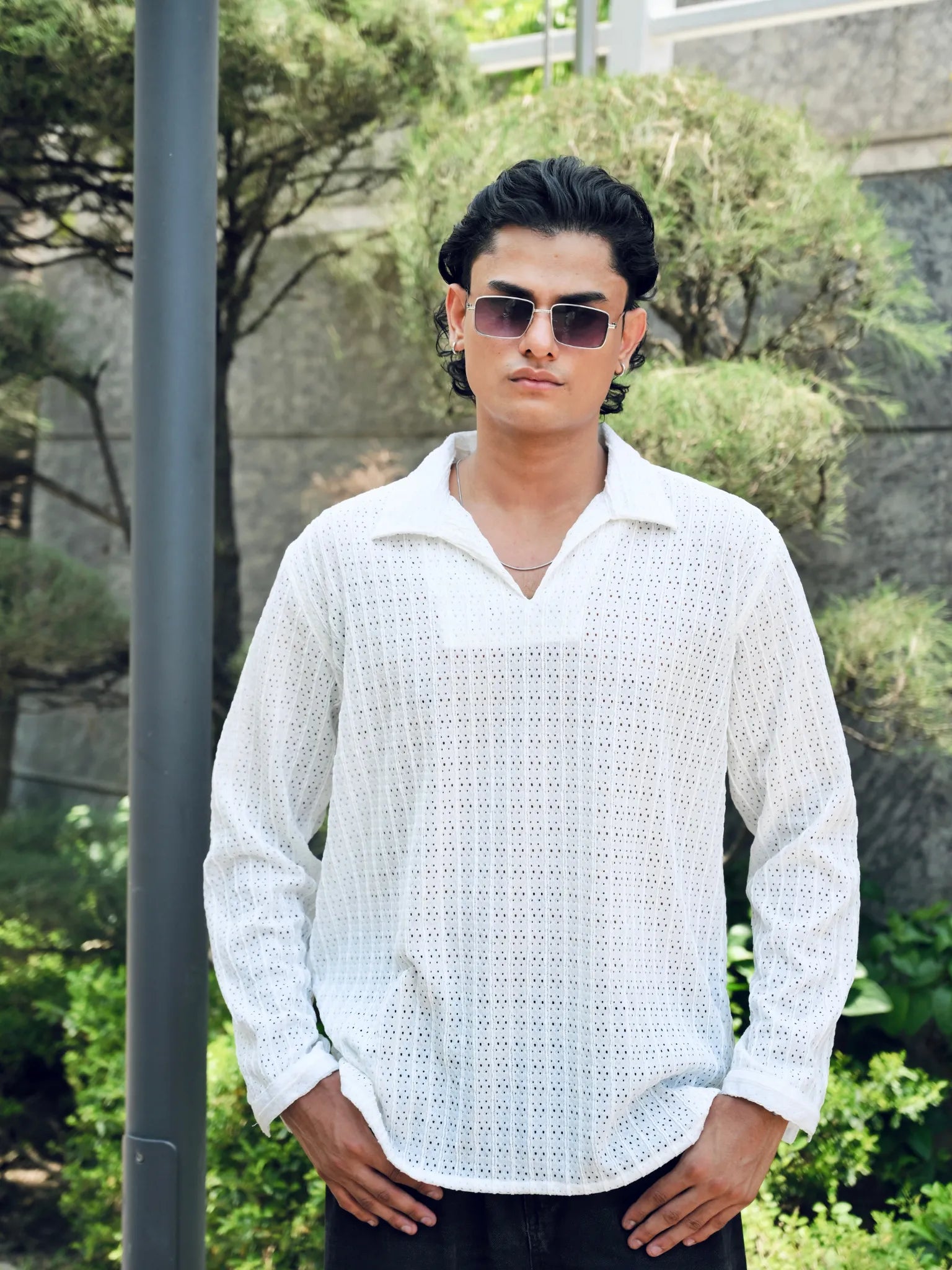 White Knit Pullover Shirt
