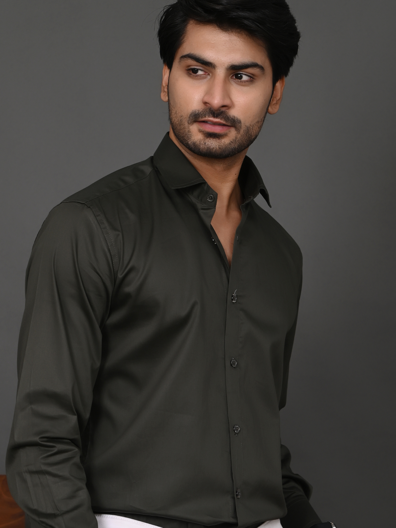 Olive Green Elite Satin Shirt