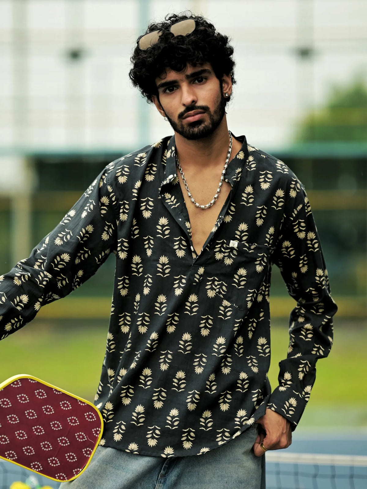 Grey Motifs Printed Short Kurta