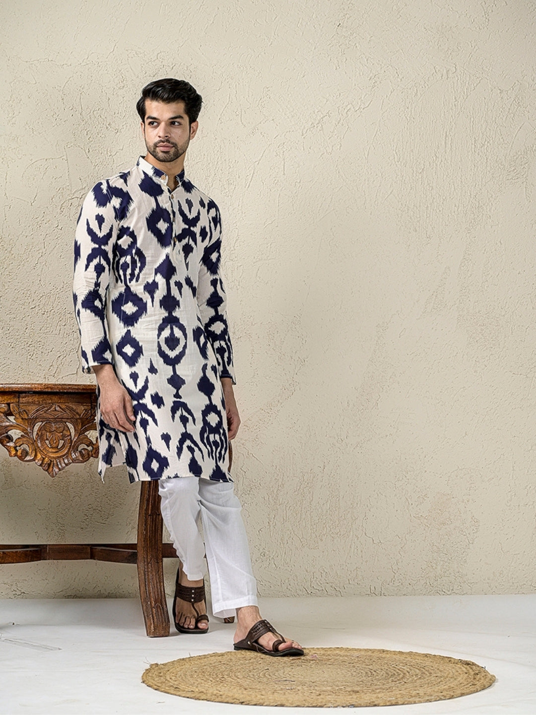 Navy Ikat Printed Kurta and pyjama set