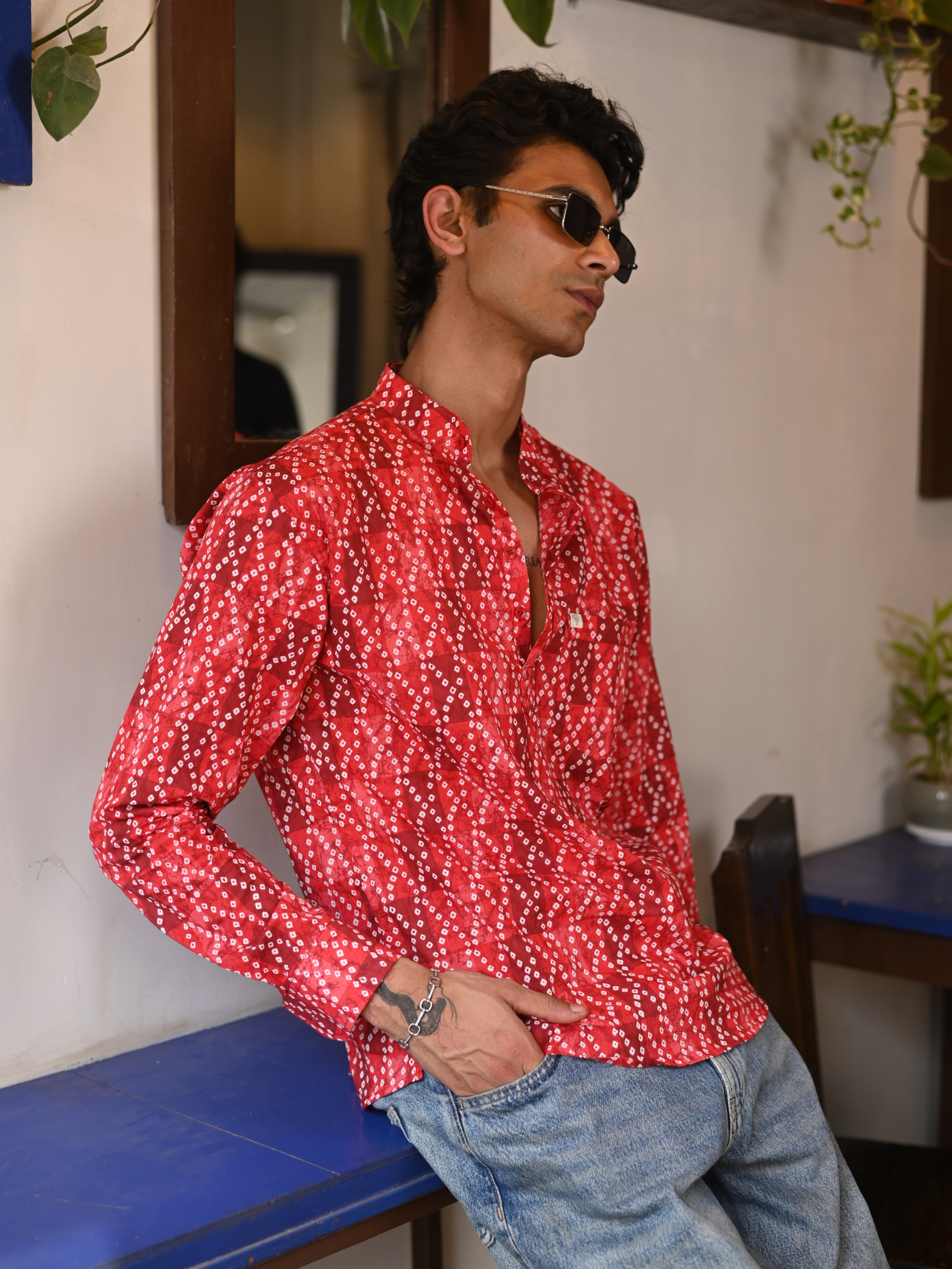 Maroon Bandhani short kurta