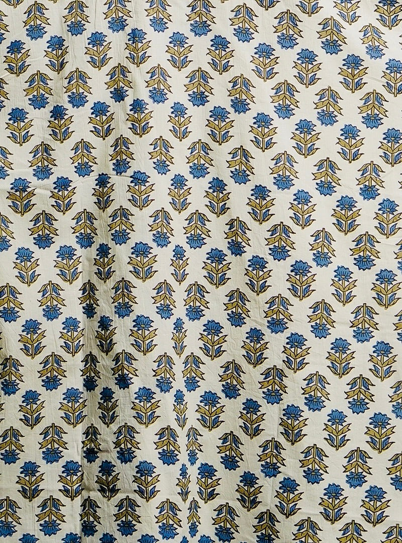 cream-blue motifs half-sleeves shirt