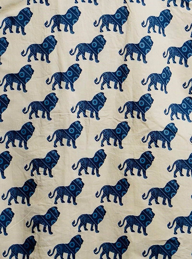 cream blue lion printed half-sleeves shirt