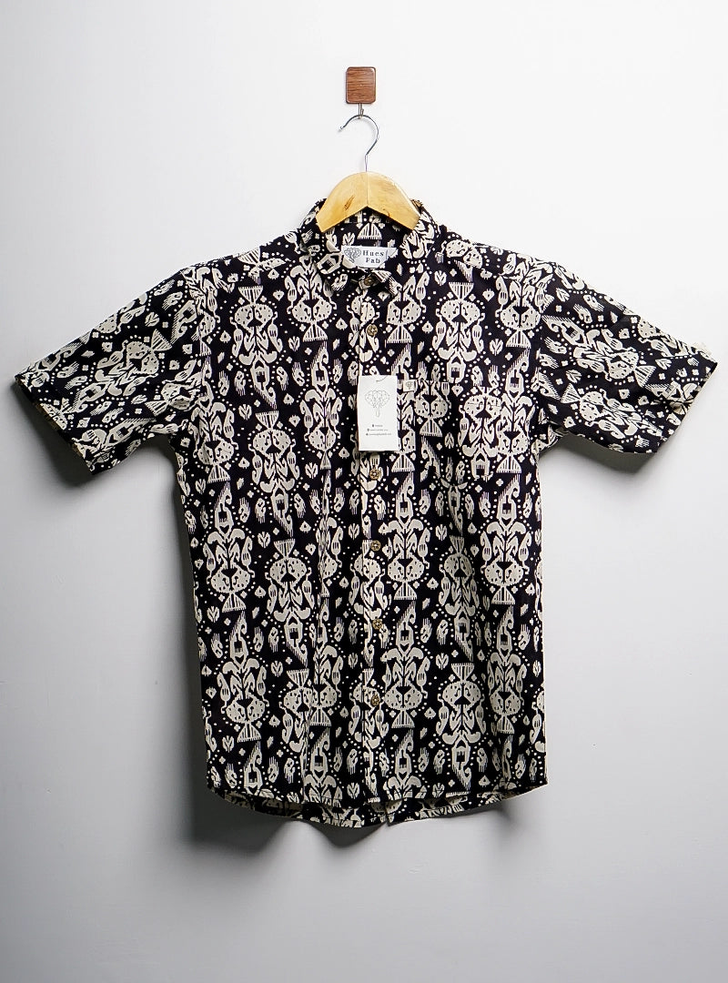 black cream block half-sleeves shirt