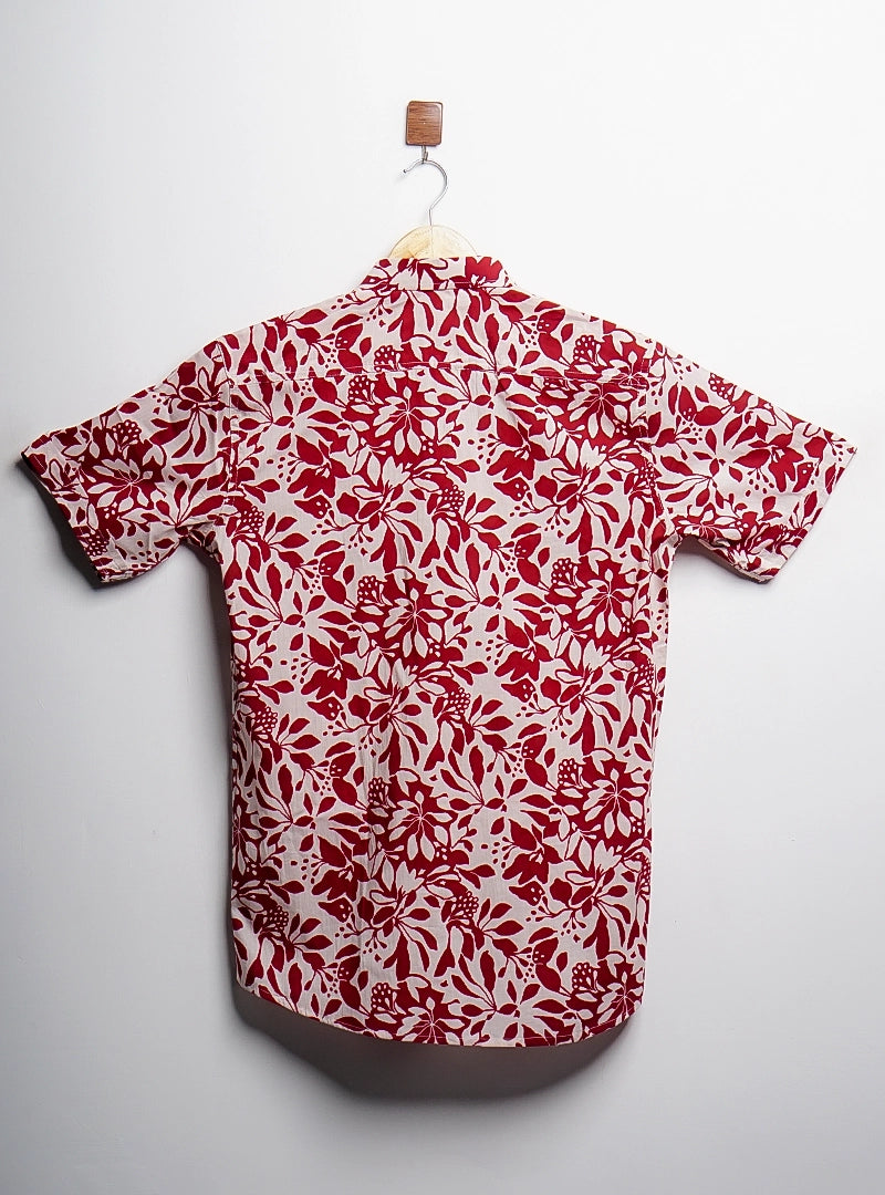 red white floral half-sleeves shirt