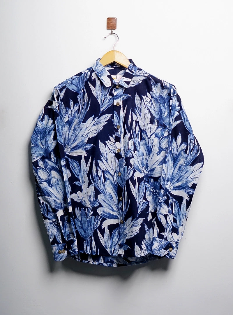 navy - white Floral Printed Full-Sleeves Shirt