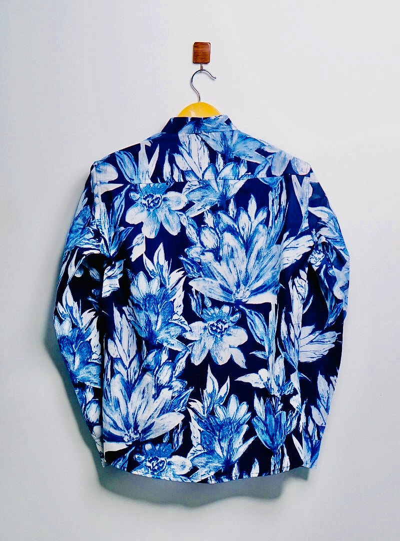 navy - white Floral Printed Full-Sleeves Shirt