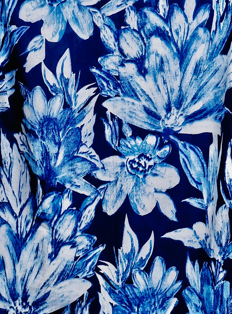 navy - white Floral Printed Full-Sleeves Shirt
