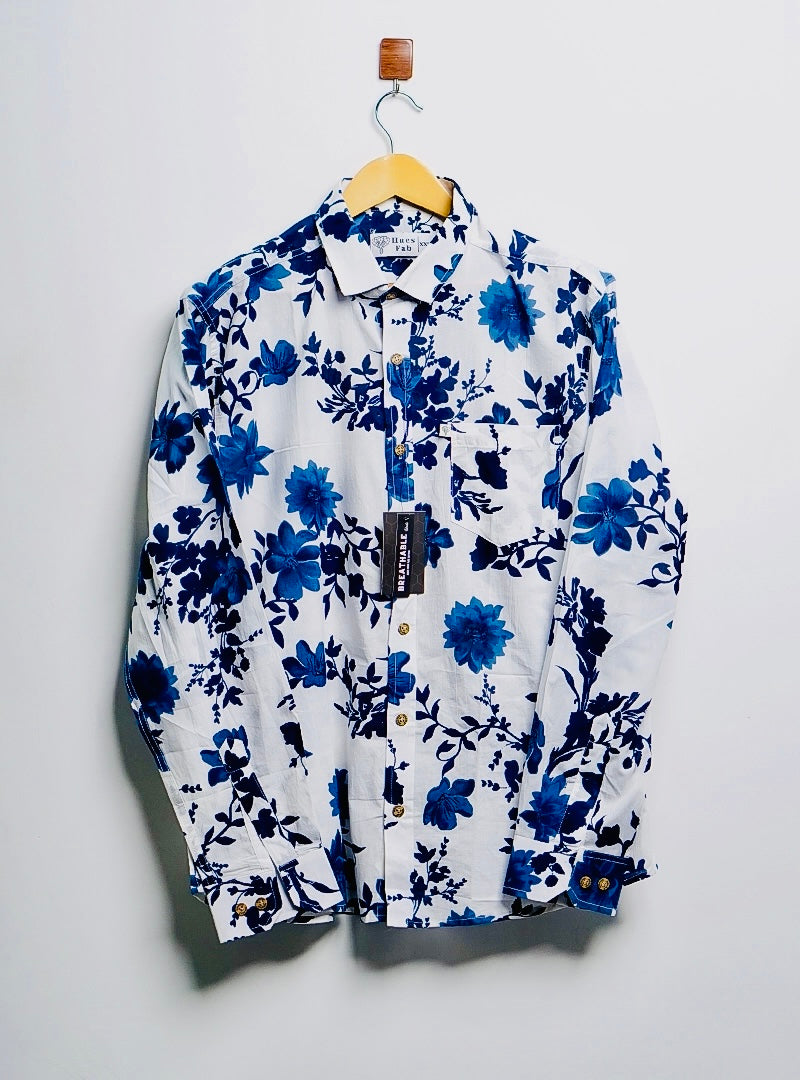white blue flowers full-sleeves shirt