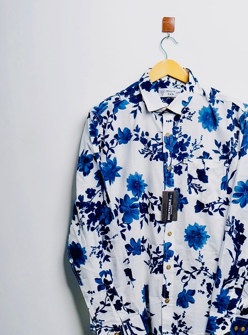 white blue flowers full-sleeves shirt