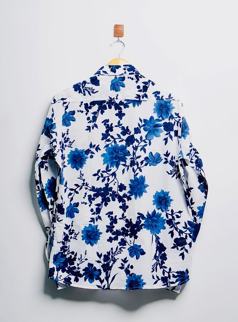 white blue flowers full-sleeves shirt