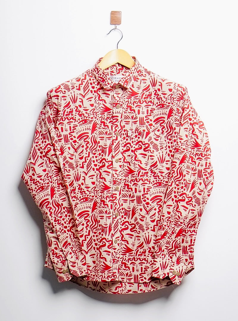 Cream/red face lineart full sleeves shirt