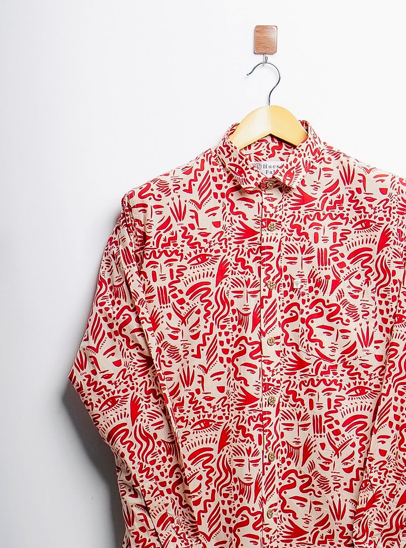 Cream/red face lineart full sleeves shirt