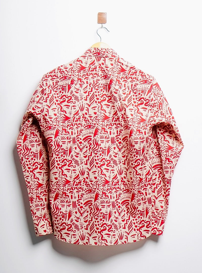 Cream/red face lineart full sleeves shirt