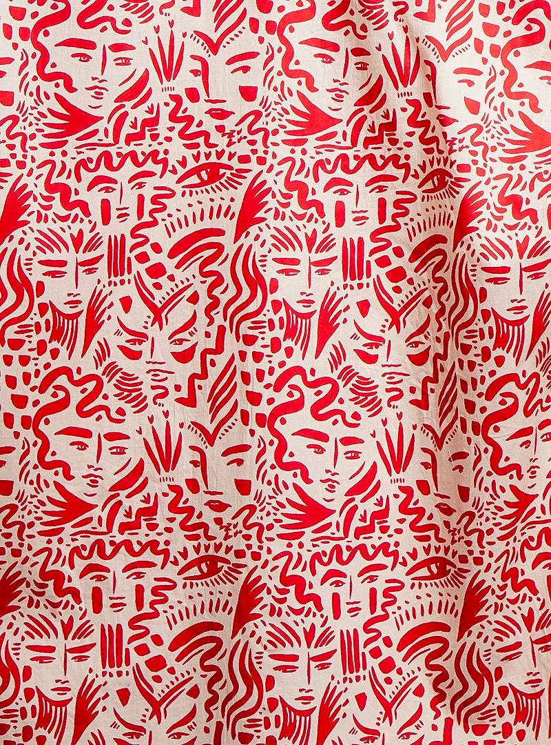 Cream/red face lineart full sleeves shirt