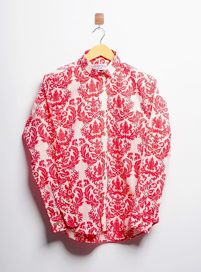 Red Block-Print Full Sleeves SHirt