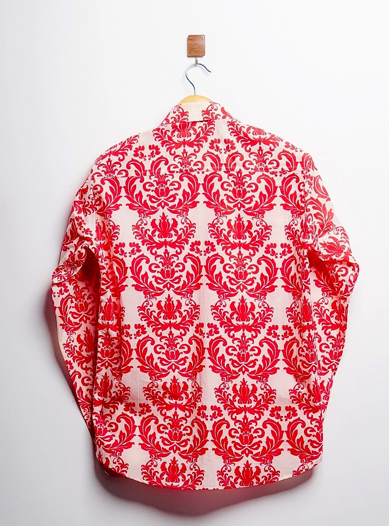 Red Block-Print Full Sleeves SHirt