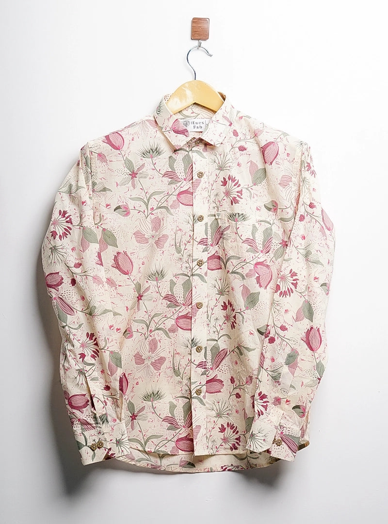 Cream Floral Printed Full Sleeves shirt